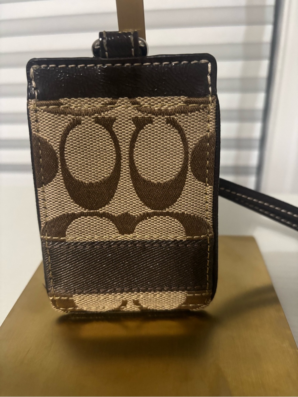 Coach Signature Canvas ID Holder in Brown and Tan